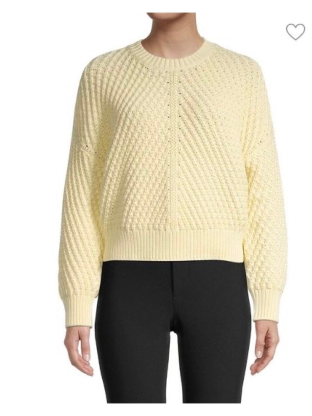 VINCE Sweater Women Small Yellow Sun Creme Cable Knit Dropped Shoulder Excellent